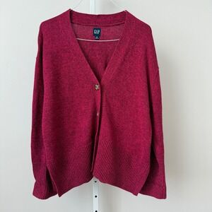 GAP Women's Size M Magenta Speckled Knit V Neck‎ Cardigan Button Up Cotton